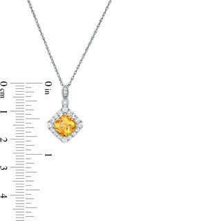 Cushion-Cut Citrine and Lab-Created White Sapphire Frame Pendant and Drop Earrings Set in Sterling Silver