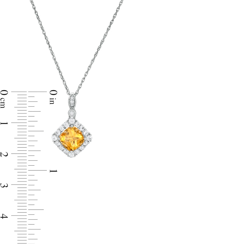 Main Image 4 of Cushion-Cut Citrine and Lab-Created White Sapphire Frame Pendant and Drop Earrings Set in Sterling Silver