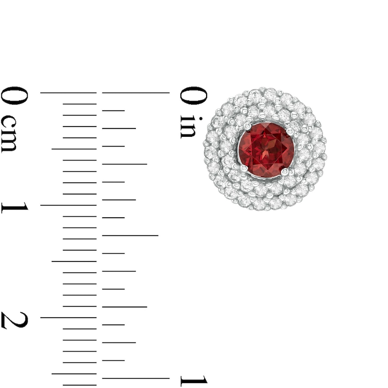 Main Image 3 of 5.0mm Garnet and Lab-Created White Sapphire Double Frame Stud Earrings in Sterling Silver