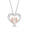 Diamond Accent Double Heart Outline Pendant in Sterling Silver with 14K Rose Gold Plate