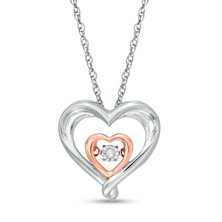 Diamond Accent Double Heart Outline Pendant in Sterling Silver with 14K Rose Gold Plate