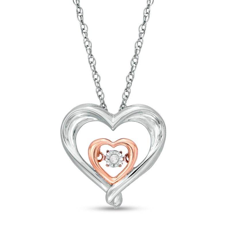 Diamond Accent Double Heart Outline Pendant in Sterling Silver with 14K Rose Gold Plate