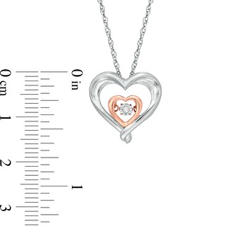 Diamond Accent Double Heart Outline Pendant in Sterling Silver with 14K Rose Gold Plate
