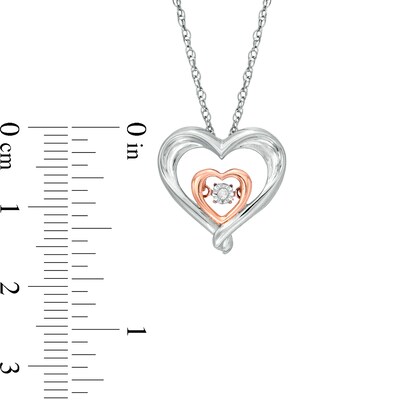 Diamond Accent Double Heart Outline Pendant in Sterling Silver with 14K Rose Gold Plate