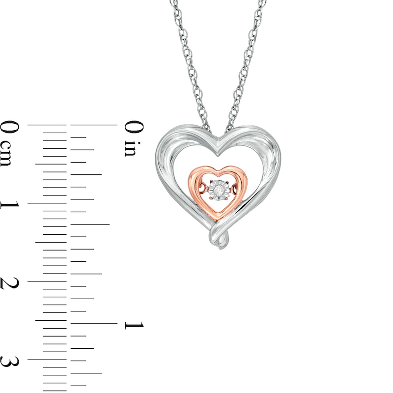 Diamond Accent Double Heart Outline Pendant in Sterling Silver with 14K Rose Gold Plate