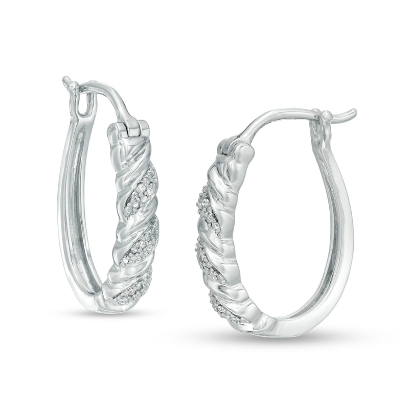 Diamond Accent Twist Hoop Earrings in Sterling Silver|Peoples Jewellers