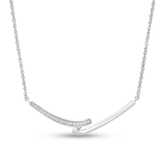 0.04 CT. T.W. Diamond Double Bypass Bar Curved Necklace in Sterling Silver