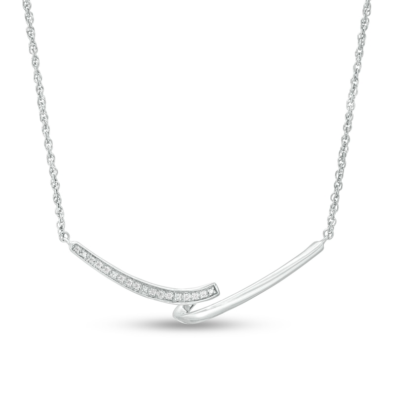 0.04 CT. T.W. Diamond Double Bypass Bar Curved Necklace in Sterling Silver