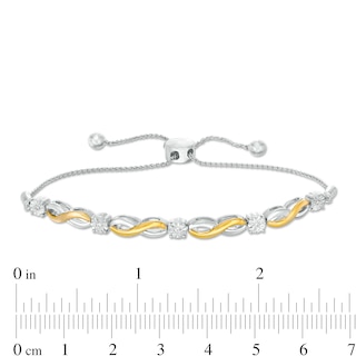 Diamond Accent Alternating Infinity Bolo Bracelet in Sterling Silver with 14K Gold Plate - 9.5"