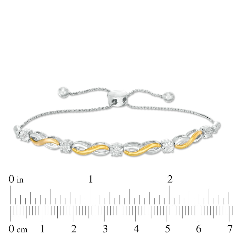 Diamond Accent Alternating Infinity Bolo Bracelet in Sterling Silver with 14K Gold Plate - 9.5"