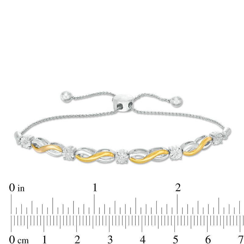 Diamond Accent Alternating Infinity Bolo Bracelet in Sterling Silver with 14K Gold Plate - 9.5"