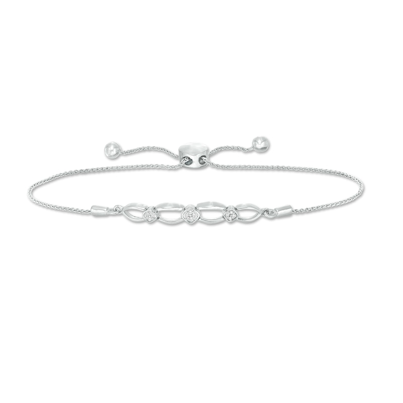 0.04 CT. T.W. Composite Diamond Alternating Oval and Tilted Square Bolo Bracelet in Sterling Silver - 9.5"|Peoples Jewellers