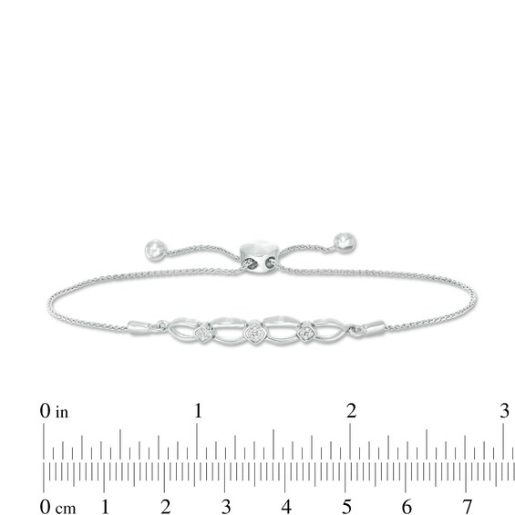 0.04 CT. T.W. Composite Diamond Alternating Oval and Tilted Square Bolo Bracelet in Sterling Silver - 9.5"