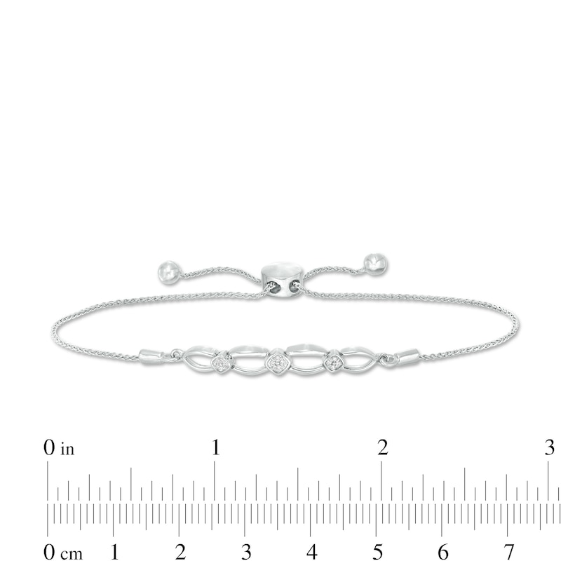 0.04 CT. T.W. Composite Diamond Alternating Oval and Tilted Square Bolo Bracelet in Sterling Silver - 9.5"