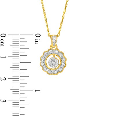 0.23 CT. T.W. Composite Diamond Scallop Frame Flower Pendant in Sterling Silver with 14K Gold Plate