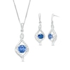 Thumbnail Image 0 of Lab-Created Ceylon Blue and White Sapphire Cascading Infinity Frame Pendant and Drop Earrings Set in Sterling Silver