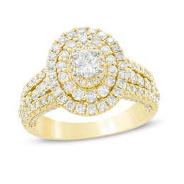 1.95 CT. T.W. Oval Diamond Triple Frame Multi-Row Engagement Ring in 10K Gold