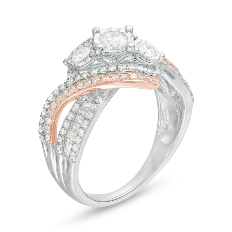 Main Image 3 of 1.00 CT. T.W. Diamond Past Present Future® Bypass Engagement Ring in 10K Two-Tone Gold