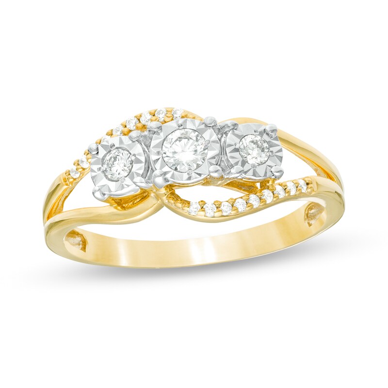 Main Image 1 of 0.25 CT. T.W. Diamond Past Present Future® Bypass Split Shank Engagement Ring in 10K Gold