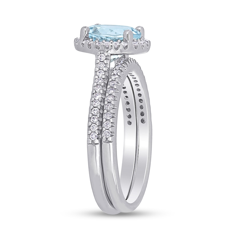 Main Image 3 of 8.0mm Aquamarine and 0.35 CT. T.W. Diamond Frame Bridal Set in 14K White Gold