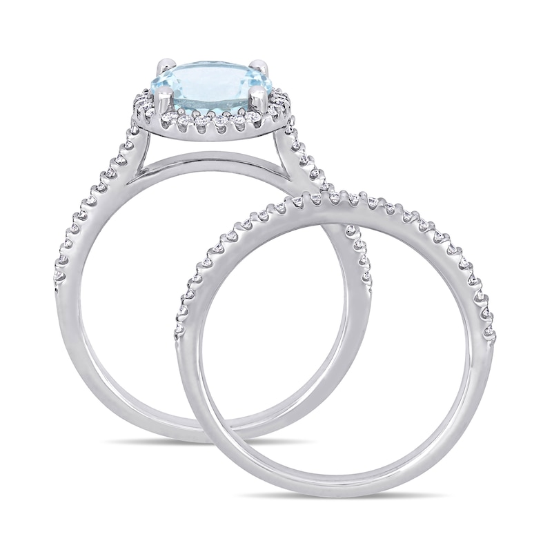 Main Image 4 of 8.0mm Aquamarine and 0.35 CT. T.W. Diamond Frame Bridal Set in 14K White Gold