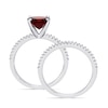 Thumbnail Image 4 of 8.0mm Cushion-Cut Garnet and 0.23 CT. T.W. Diamond Bridal Set in 14K White Gold