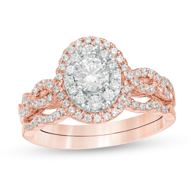 0.95 CT. T.W. Diamond Double Oval Frame Twist Shank Bridal Set in 10K Rose Gold|Peoples Jewellers