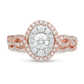 0.95 CT. T.W. Diamond Double Oval Frame Twist Shank Bridal Set in 10K Rose Gold