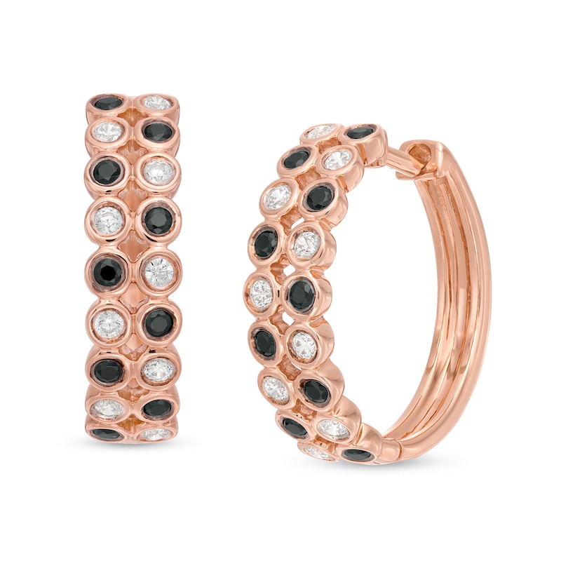 0.45 CT. T.W. Enhanced Black and White Diamond Alternating Double Row Hoop Earrings in 10K Rose Gold|Peoples Jewellers