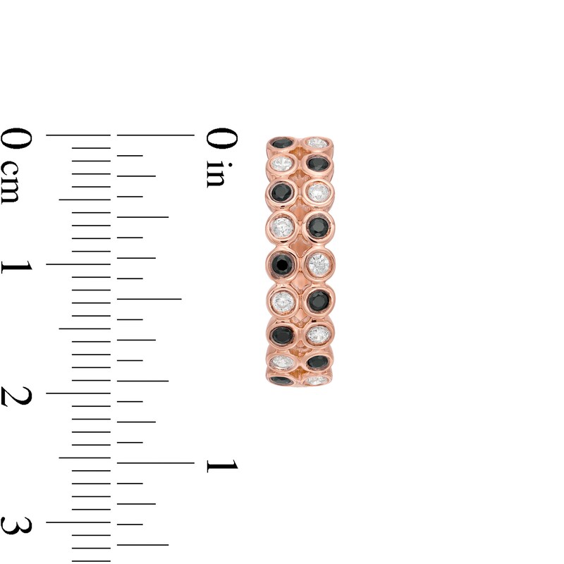 0.45 CT. T.W. Enhanced Black and White Diamond Alternating Double Row Hoop Earrings in 10K Rose Gold