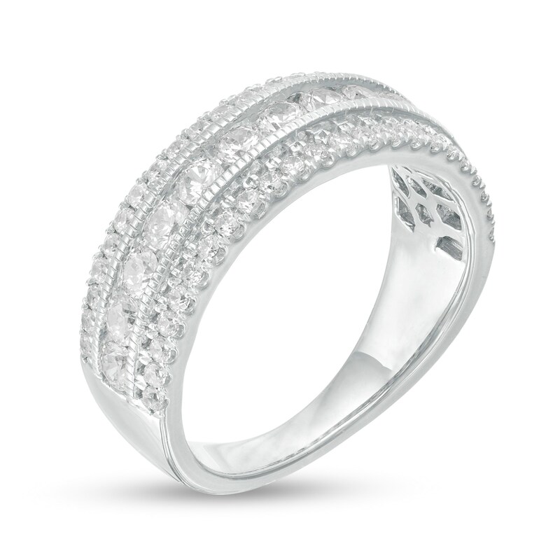 Main Image 3 of 1.29 CT. T.W. Diamond Triple Row Vintage-Style Anniversary Ring in 10K White Gold