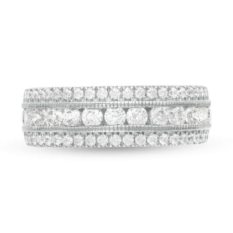Main Image 4 of 1.29 CT. T.W. Diamond Triple Row Vintage-Style Anniversary Ring in 10K White Gold