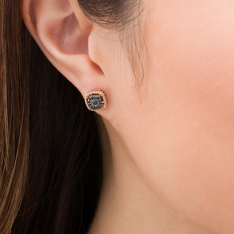 Main Image 2 of 0.145 CT. T.W. Black Diamond Cushion Frame Stud Earrings in 10K Rose Gold