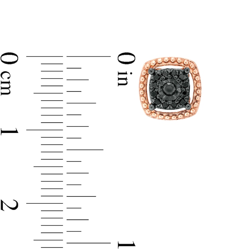 Main Image 3 of 0.145 CT. T.W. Black Diamond Cushion Frame Stud Earrings in 10K Rose Gold
