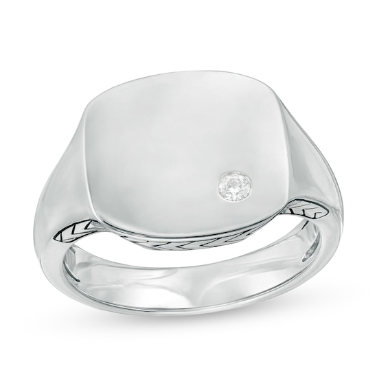 Vera Wang Men 0.04 CT. T.W. Diamond Etched Chevron Signet Ring in Sterling Silver