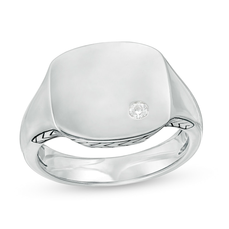 Main Image 1 of Vera Wang Men 0.04 CT. T.W. Diamond Etched Chevron Signet Ring in Sterling Silver