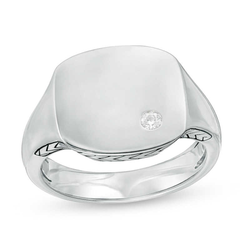 Vera Wang Men 0.04 CT. T.W. Diamond Etched Chevron Signet Ring in Sterling Silver|Peoples Jewellers