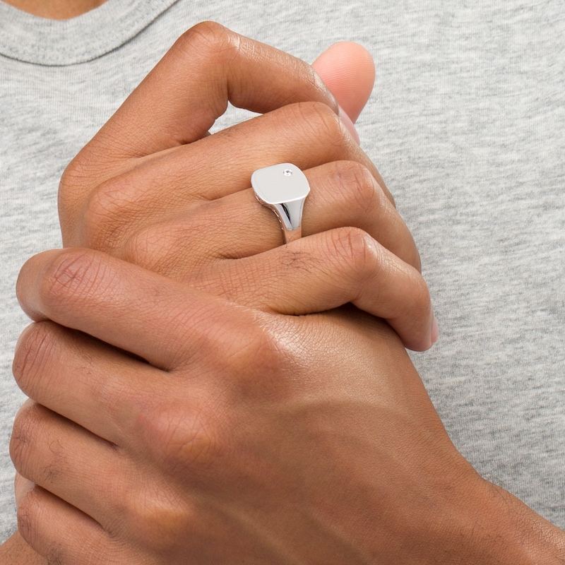 Main Image 2 of Vera Wang Men 0.04 CT. T.W. Diamond Etched Chevron Signet Ring in Sterling Silver