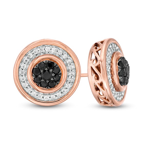 0.45 CT. T.W. Enhanced Black Composite and White Diamond Frame Stud Earrings in 10K Rose Gold