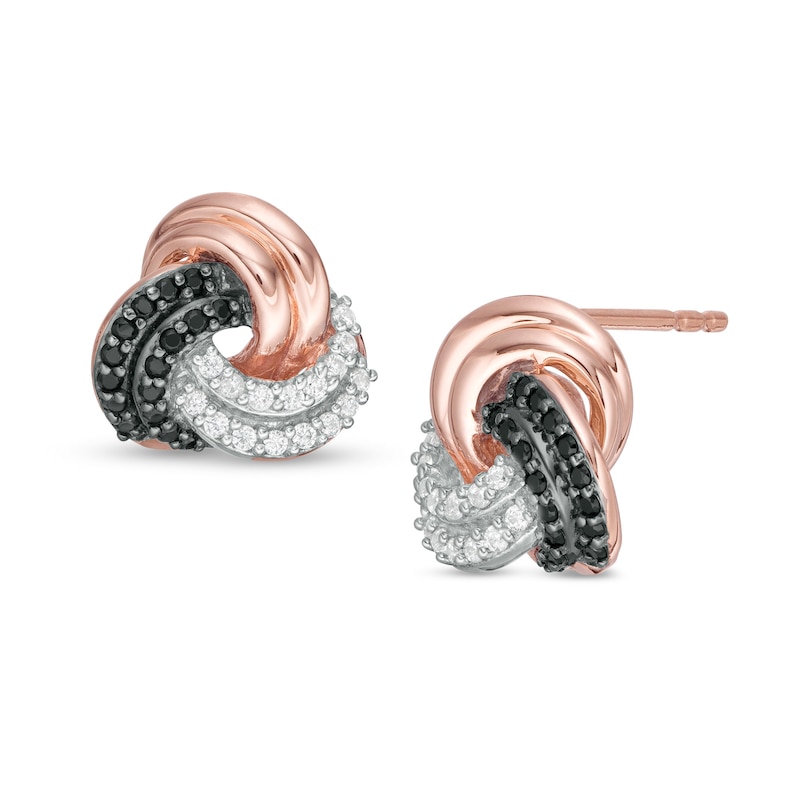 0.23 CT. T.W. Enhanced Black and White Diamond Love Knot Stud Earrings in 10K Rose Gold