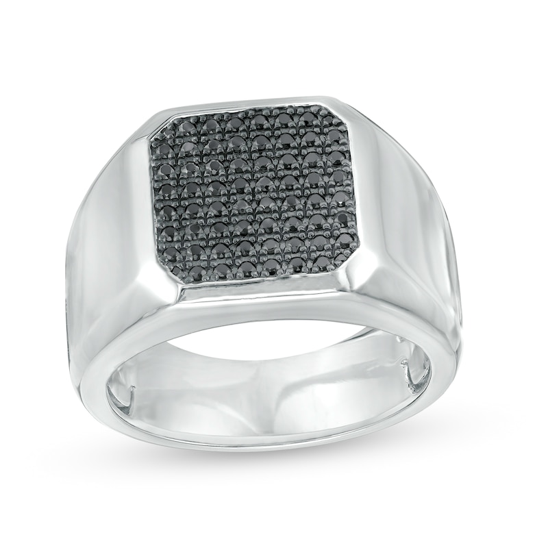 Vera Wang Men 0.45 CT. T.W. Enhanced Black Octagonal Composite Diamond Signet Ring in Sterling Silver