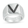 Thumbnail Image 0 of Vera Wang Men 0.18 CT. T.W. Black Diamond "V" Bevelled Edge Signet Ring in Sterling Silver
