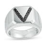 Vera Wang Men 0.18 CT. T.W. Black Diamond "V" Bevelled Edge Signet Ring in Sterling Silver