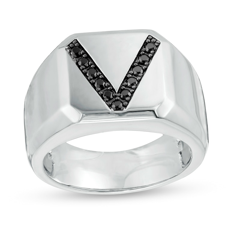 Vera Wang Men 0.18 CT. T.W. Black Diamond "V" Bevelled Edge Signet Ring in Sterling Silver