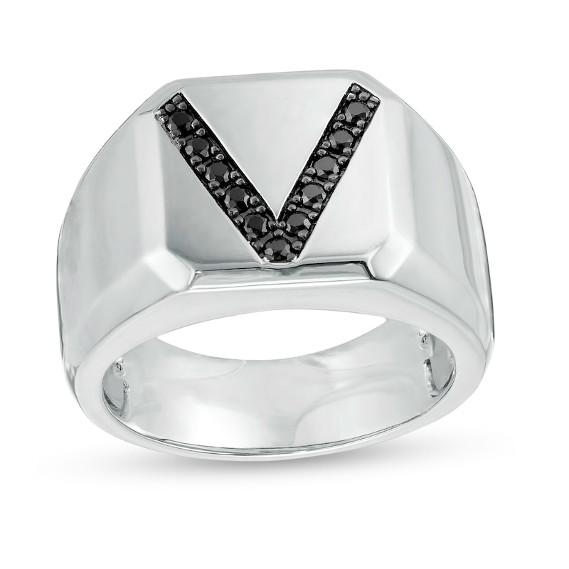 Main Image 1 of Vera Wang Men 0.18 CT. T.W. Black Diamond "V" Bevelled Edge Signet Ring in Sterling Silver