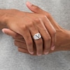 Thumbnail Image 1 of Vera Wang Men 0.18 CT. T.W. Black Diamond "V" Bevelled Edge Signet Ring in Sterling Silver