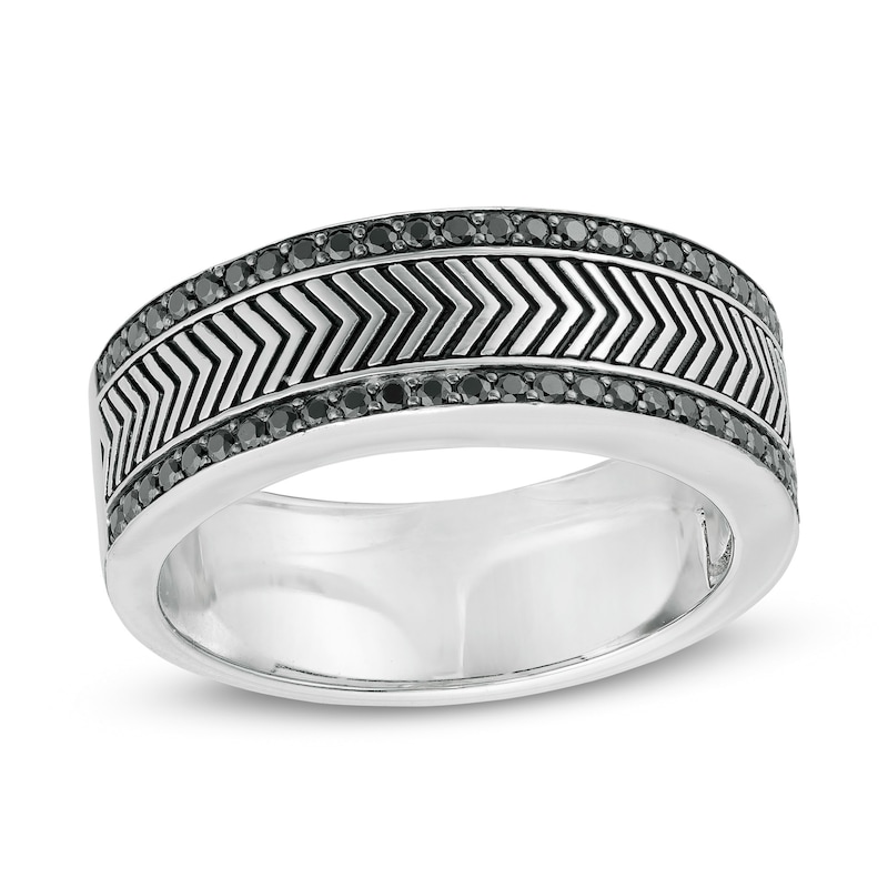 Vera Wang Men 0.45 CT. T.W. Black Diamond Antique-Finished Chevron Ring in Sterling Silver|Peoples Jewellers