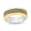 Thumbnail Image 0 of Vera Wang Men Antique-Finished Chevron Pattern Ring in Sterling Silver and 10K Gold