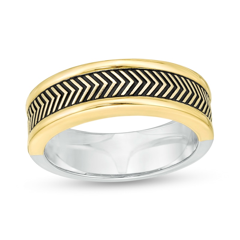 Vera Wang Men Antique-Finished Chevron Pattern Ring in Sterling Silver and 10K Gold