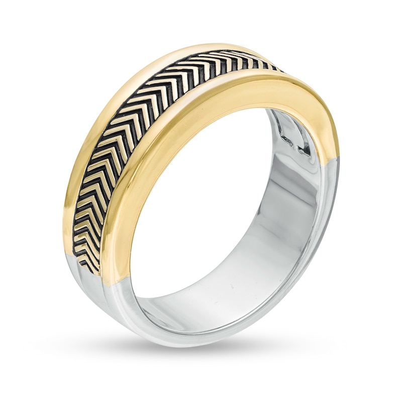 Vera Wang Men Antique-Finished Chevron Pattern Ring in Sterling Silver and 10K Gold